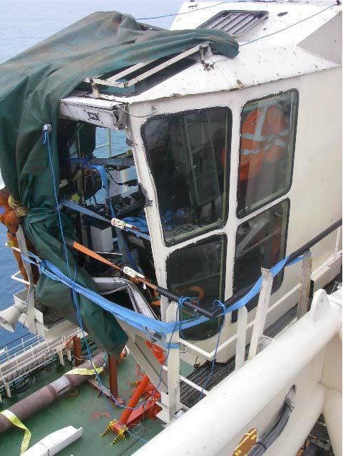 Crane cab showing damage