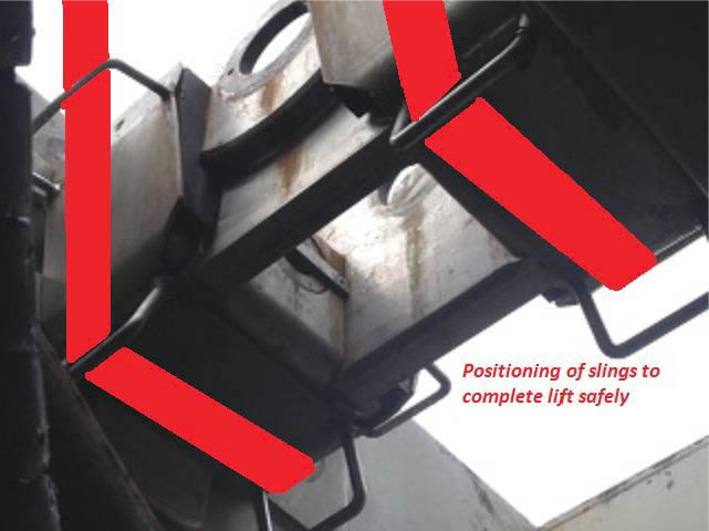 Re-assessed lifting point arrangement used after incident