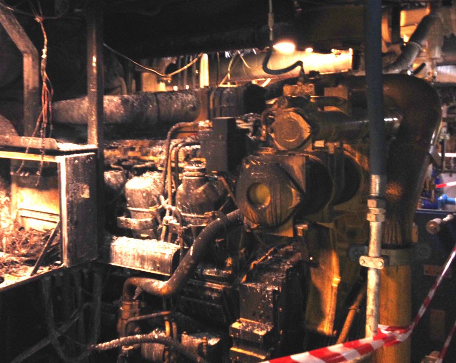 Damage to the engine room following the fire