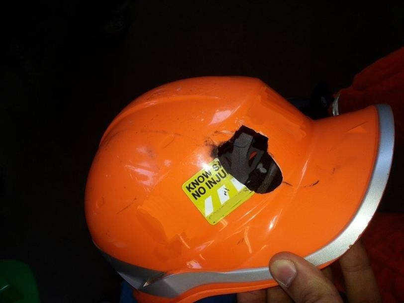 Damage to helmet