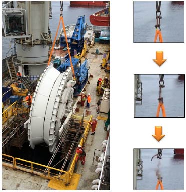 Overboarding chute (L) and failure of master link (R)