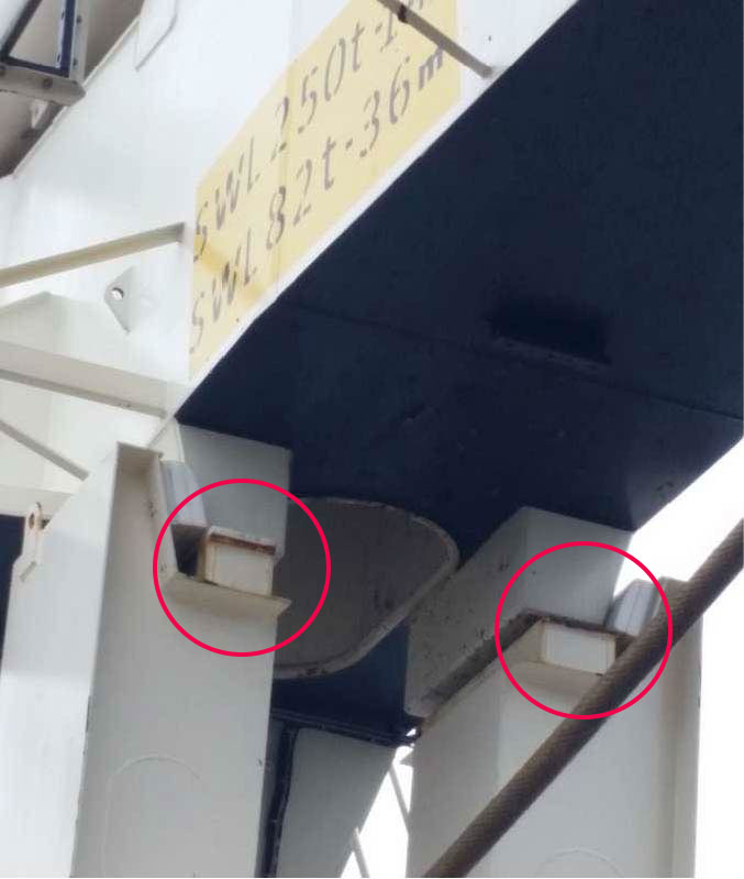 Location of Teflon pads on crane rest